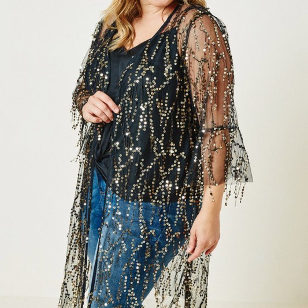 Black and Gold Sheer Sequin Duster - Picture 2 of 4